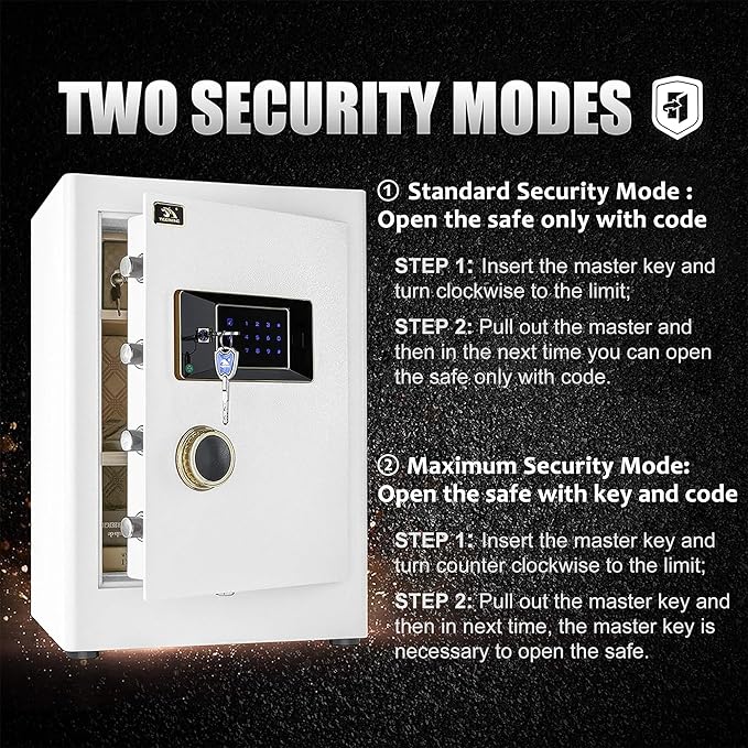 TIGERKING 2.05 Cu Ft Heavy Duty Security Home Safe – Digital Touchscreen Lock, Anti-Theft, Adjustable Shelves, Easy to Use, Ideal for Home or Office, White