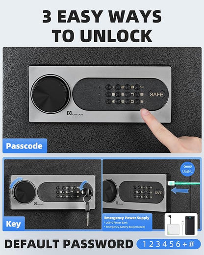 DAYI Safe Box, 0.8 Cubic Feet Home Safe with Fireproof Waterproof Bag, Security Safe Box for Money Cash Valuables, Digital Electronic Keypad, Dual Alarm System, Removable Shelf - D-25