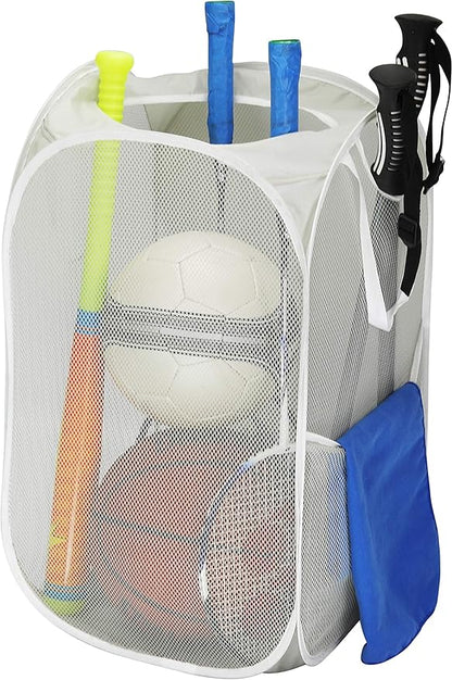 Simple Houseware Mesh Pop-Up Laundry Hamper Basket With Side Pocket, Gray - 2 Pack