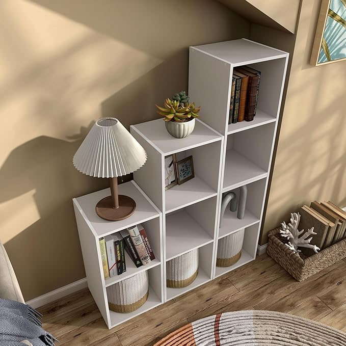 Homes: Inside + Out Apexa 3-Cube Storage Organizer Shelves, Stackable Wood Bookcase Fits Cubby Bins for Organization, Dorm Teen Room Decor & Home Office, Taupe Grey