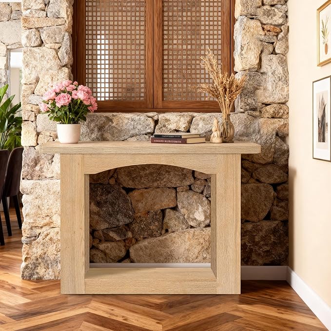 43 Inch Entryway Table U-Shaped Extension, 1.6 Inch Thick Desktop Wooden Console Table with Socket Farmhouse Sofa Table for Entrance, Hallway, Living Room,Behind Couch((Oak Brown)