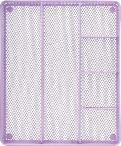 Annova Desk Top Organizer/Storage Tray - Metal Mesh with Dividers for Pens, Desktop Accessories, Bathroom, Kitchen, Makeup and Office Supplies (Large, Light Purple)