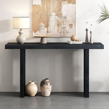 Uniquely Designed Oak Veneer Console Table, Modern Long Sofa Side Table with Distinctive Side Shapes, Suitable for Entryway, Hallway, Living Room, Foyer, Corridor,Easy Assembly (Black-41RT)