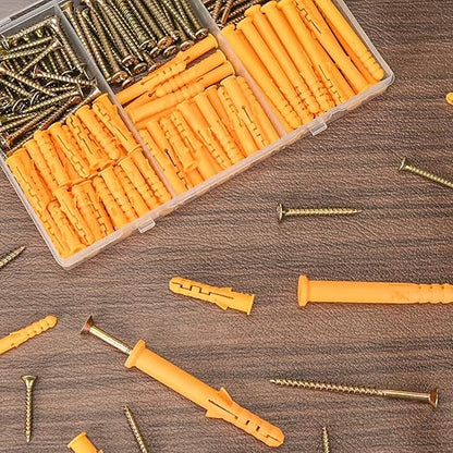 Aovchei Drywall Anchors Kit, 170pcs, 85 Plastic Drywall Anchors and 85 Philips Flat Head Screws, 3 Size #6 * 30#6 * 40#8 * 40, Wall Hanging Kit for Hanging Picture Frame, Shelf Brackets, Curtain Rod