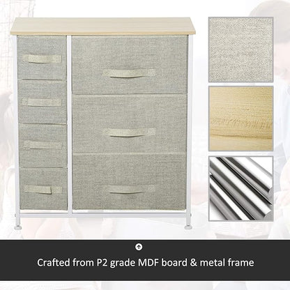 HOMCOM 7-Drawer Dresser Storage Tower Cabinet Organizer Unit, Easy Pull Fabric Bins with Metal Frame for Bedroom, Closets, Light Gray