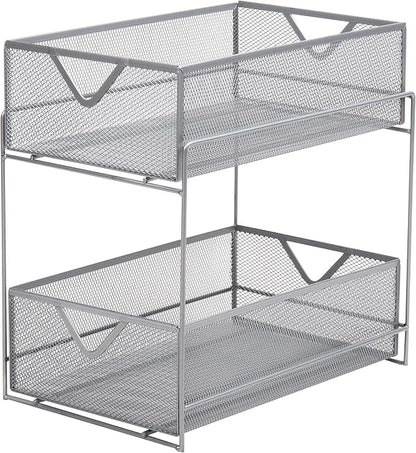 Mind Reader Accessory Organizer, Supply Storage, Makeup, Office, Kitchen, Metal Mesh, 8.25"L x 12.5"W x 12.5"H, Silver