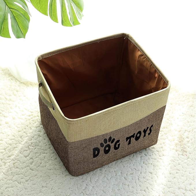 PET ARTIST Large Dog Toy Basket Bin - Rectangular Storage Box Chest Organizer for Dog Toys,Coats,Clothing,Apparel & Accessories & Blanket,Brown,15"x13"x12"
