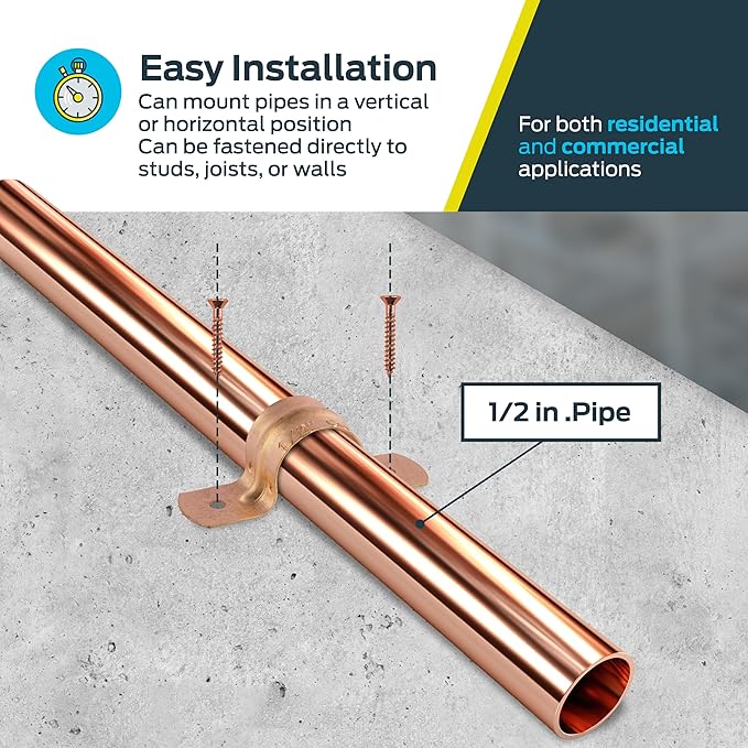 HoldRite 1/2 Inch Copper 2-Hole Strap, 50 Pack, Pipe Support, CPS05050