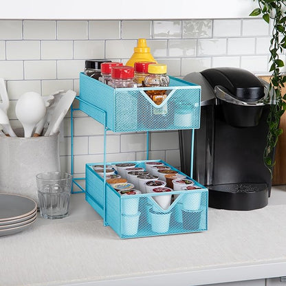Mind Reader Accessory Organizer, Supply Storage, Makeup, Crafts, Office, Kitchen, Metal Mesh, 8.25"L x 12.5"W x 12.5"H, Blue