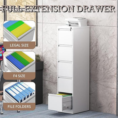 5 Drawer Vertical File Cabinet with Lock, Metal Filing Cabinets for Home Office, Heavy Duty File Storage Cabinet for Legal/Letter/A4 Documents, Easy to Assemble, White