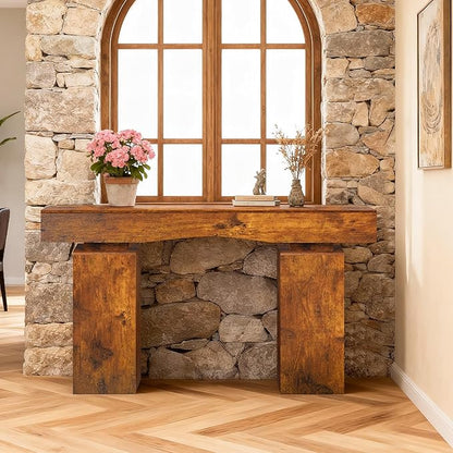 63 Inch Long Entryway Table Bold, Wooden Console Table with Socket Farmhouse Sofa Table for Entrance, Hallway, Living Room, Behind Couch(Rustic Brown)
