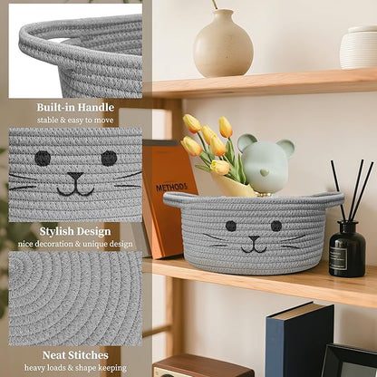 9.8" x 4" Small Cat Toy Basket - Gift Baskets Empty for Baby Shower Baby Baskets for Nursery Cute Woven Rope Storage Basket for Home Decor, Cat Pet toy box, Grey Easter basket