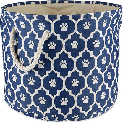Bone Dry Pet Storage Collection Lattice Paw Print, Nautical Blue, Small Round