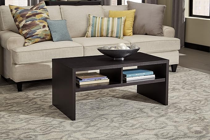 ClosetMaid 1664 Rectangular Coffee Table with Storage Shelves, Black Walnut