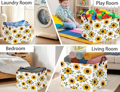 Sunflower Empty Gift Storage Basket Collapsible Canvas Baby Toy Bin Decor(Yellow)