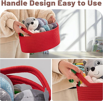 Small Woven Red Gifts Basket for Storage Empty with Ribbons and Bags Durable Cute Gifts 12"X 8" X 5" Small Rope Basket for Gifting