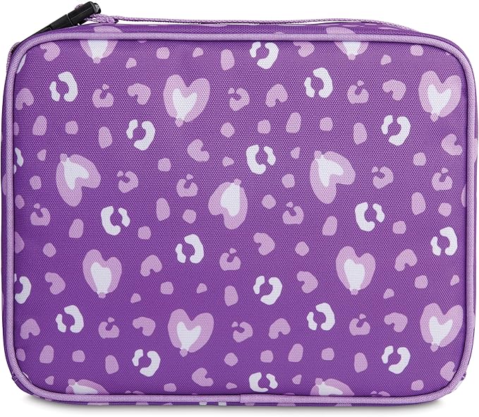 PackIt® Freezable Classic Lunch Box, Leopard Hearts Purple, Built with EcoFreeze® Technology, Reusable, Zip Closure With Zip Front Pocket and Buckle Handle, Designed for Fresh Lunch On the Go