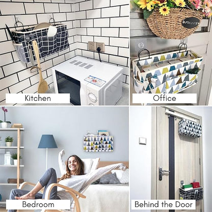 2pcs Large Wall Hanging Organizer Bag, Linen Fabric Door Hanging Storage Baskets with Pockets, Waterproof Bin for Kitchen, Bedroom, Office, RV Camper (Colors)