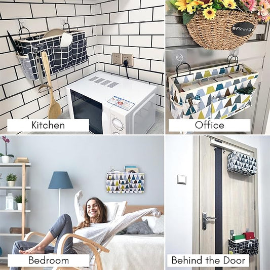 2pcs Large Wall Hanging Organizer Bag, Linen Fabric Door Hanging Storage Baskets with Pockets, Waterproof Bin for Kitchen, Bedroom, Office, RV Camper (Colors)