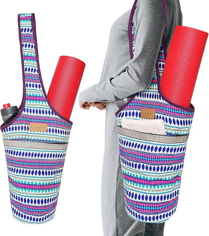 ALLEN & MATE 100% Cotton Yoga Mat Bag for Women and Men, Large Pocket with Zipper Storage, Shoulder Strap Carrier for Yoga and Pilates Mats