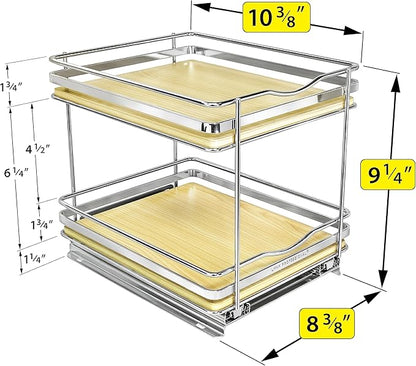 LYNK PROFESSIONAL® Élite™ Pull Out Spice Rack Organizer for Inside Kitchen Cabinets - 8-3/8 inch Wide - Slide Out Drawer – Wood/Chrome Sliding Spice Organization for cabinet - Spice Racks - 2 Tier