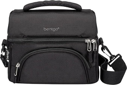 Bentgo® Deluxe Lunch Bag - Durable and Insulated Lunch Tote with Zippered Outer Pocket, Internal Mesh Pocket, Padded & Adjustable Straps, & 2-Way Zippers - Fits Most Lunch Boxes (Carbon Black)