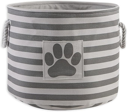Bone Dry Pet Storage Collection Striped Paw Patch Bin, Medium Round, Gray