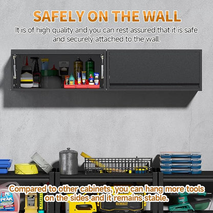 Metal Garage Wall Cabinet with Up-Flip Door,Wall-Mounted Steel Storage Cabinet, Float Tool Cabinet with Pegboard,Upper Cabinet for Kitchen,Garage,Workshop,Warehouse(13.8" H,Black)