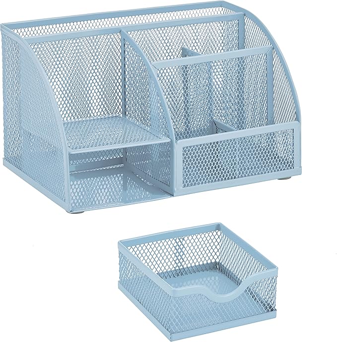 Annova Mesh Desk Organizer Office with 7 Compartments + Drawer/Desk Tidy Candy/Pen Holder/Multifunctional Organizer (New Blue23)