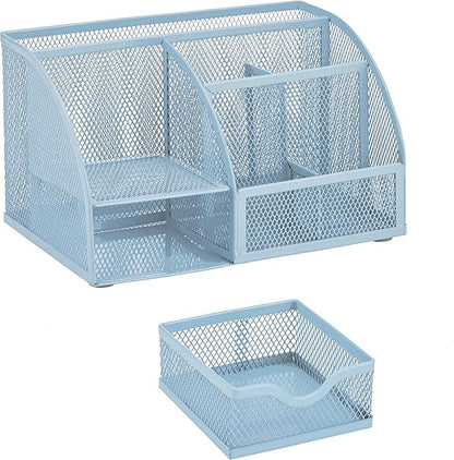 Annova Mesh Desk Organizer Office with 7 Compartments + Drawer/Desk Tidy Candy/Pen Holder/Multifunctional Organizer (New Blue23)
