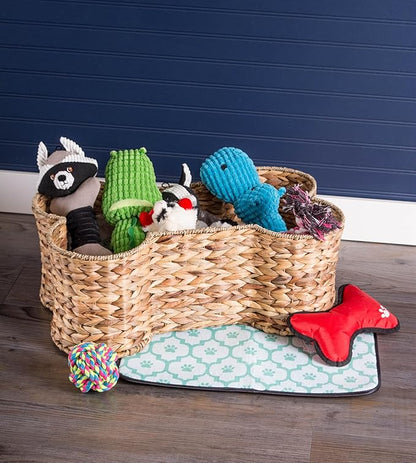 Bone Dry Pet Storage Collection, Bone Shape Hyacinth Toy Basket, Natural, Medium - 21x13x8"