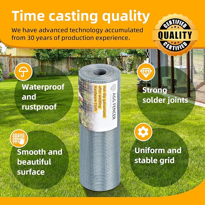 8inch x 25ft Hardware Cloth 1/4 inch Chicken Wire Fencing 23Ga, Hot Dipped Galvanized After Welding Garden Plant Supports Welded Metal Chicken Wire Fence, Poultry Animal Netting Cage Screen