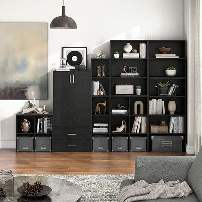 Homes: Inside + Out Apexa 3-Tier Cube Storage Organizer Shelves, Stackable Wood Bookcase Fits Cubby Bins for Organization, Dorm Teen Room Decor & Home Office, Black