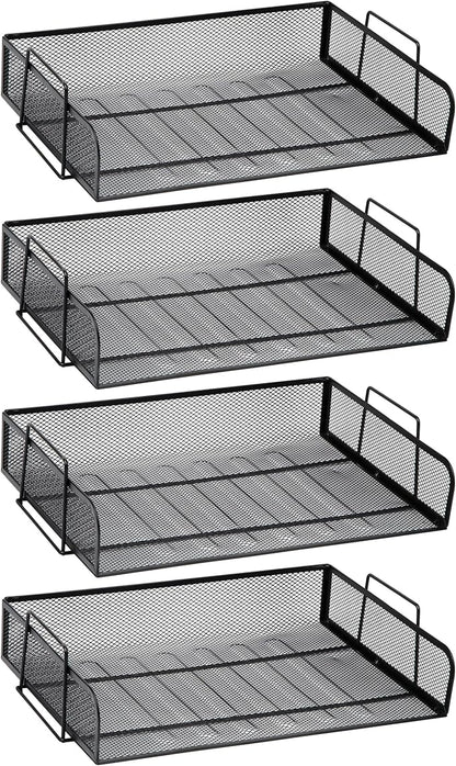 Mind Reader Stackable Paper Tray, Desktop Organizer, File Storage, Office, Metal Mesh, 4 Pcs., Black (Pack of 4)