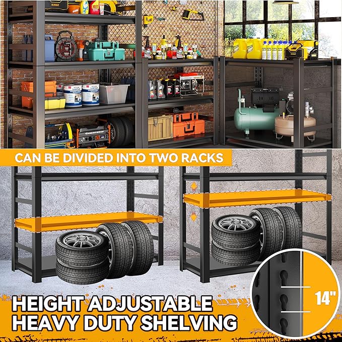 Heavy Duty Garage Shelving Unit, 5-Tier Adjustable Metal Storage Shelves, 3000LBS Utility Rack Shelf for Garage & Basement,Tool Organization, Warehouse, Pantry Closet, Kitchen, 35.5" W, Black