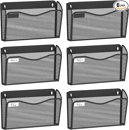 Wall File Organizer, Mesh Hanging File Organizer, Home Office Organization and Storage, 6 Single Pockets Document Magazine Rack