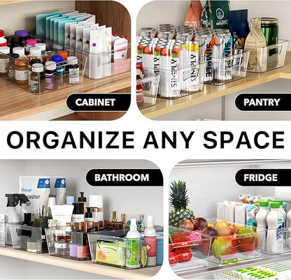 Simple Houseware 4 Pcs Kitchen Clear Bin Storage Organizer, 15" x 8" x 3.75"