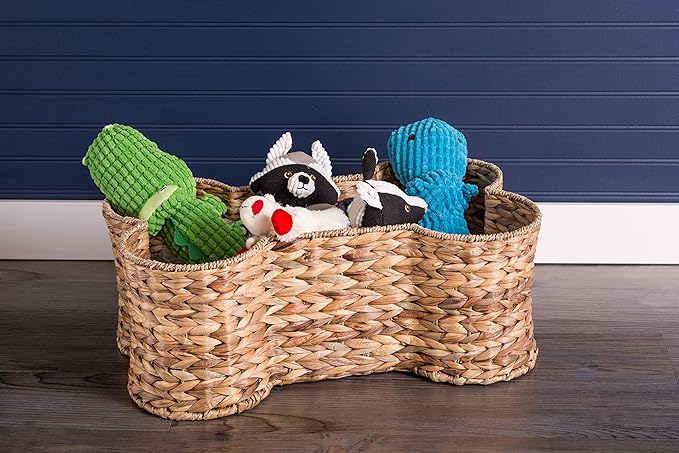 Bone Dry Pet Storage Collection, Bone Shape Hyacinth Toy Basket, Natural, Large - 24x15x9"