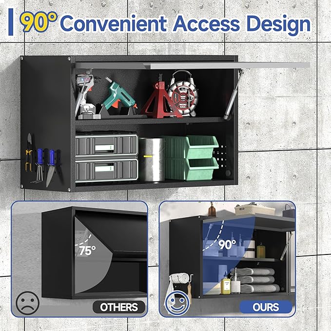 Metal Garage Wall Cabinet,Float Tool Cabinets with Up-Flip Door,Wall Mounted Metal Steel Cabinet for Garage/Home Office/RV/Ware House（19.7" H）