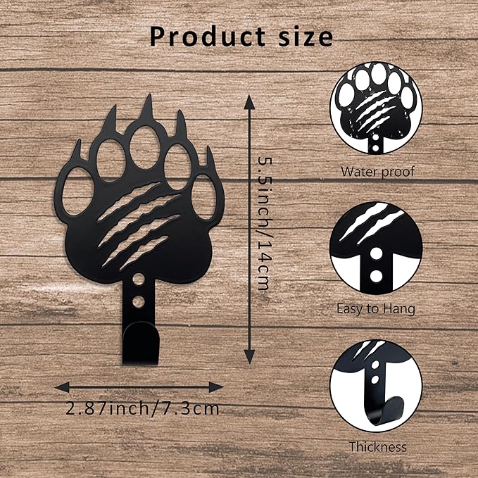 4Pcs Black Bear Decor Key Hook Cabin Decor Coat Hooks Wall Mounted Entryway Dog Leash Black Bear Decor Key Hook Key Holder for Wall Art Cabin Decorations Rustic Cearance