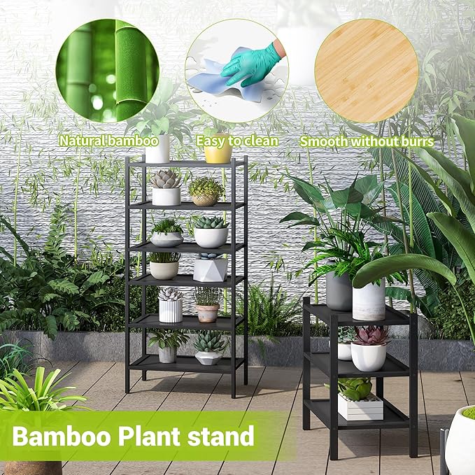 BMOSU 3-Tier Bamboo Small Shoe Rack Premium Stackable Shoe Shelf Storage Organizer for Hallway Closet Living Room Entryway Organizer(Black)