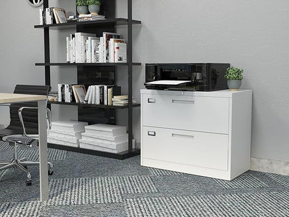 2 Drawer Lateral File Cabinet Metal Filing Storage Cabinet with Lock Office Home Steel File Cabinet for A4 Legal/Letter Size File Cabinet Locked,Assembly Required (2 Drawer, White)