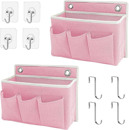 2-Pack Wall Hanging Organizer Bag/Hanging Baskets with Large Mesh Compartment & 3 Pockets，Over the Door Hanging Organizer Space Saving Storage for Bedroom,RV Camper, Closet (Pink -2 Pack)