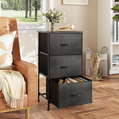 WLIVE Dresser with 3 Drawers, Fabric Nightstand, Organizer Unit, Storage Dresser for Bedroom, Hallway, Entryway, Closets, Sturdy Steel Frame, Wood Top, Easy Pull Handle, Charcoal Black