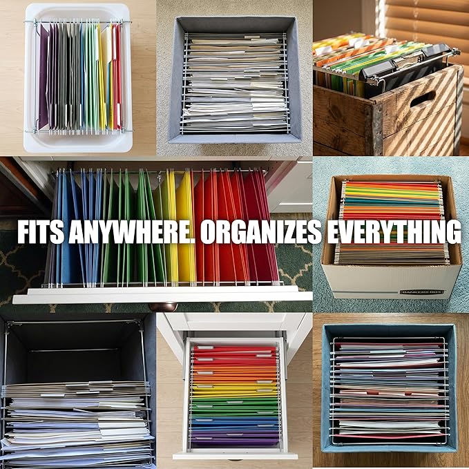 Officemate Hanging File Frame, Letter Size (Fits 24″–27″), Adjustable Heavy-Duty Steel File Drawer Organizer for Desks, Cabinets & Shelves, Set of 6 (98620)