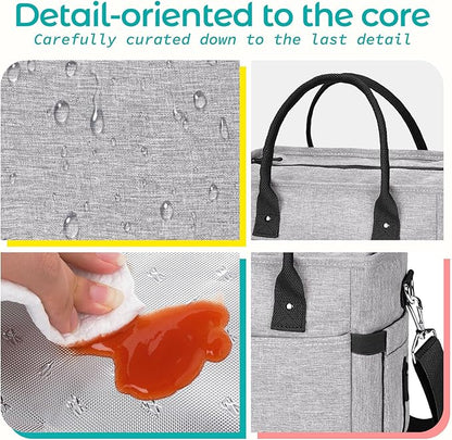KIPBELIF Cute&Classy Roomy Insulated Lunch Bags for Women - Stylish & Functional Large Tote Adult Lunch Box for Working & Picnic(Extra Large,Gray)
