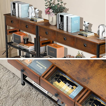 47" Narrow Console/Entryway Table with Storage & 3 Drawers & Outlets, for Sofa & Living Room, Hallway/Foyer/Couch/TV/ Aquarium Stand Table for Entryway with USB Ports, LED Light Strip,Perfect for Home