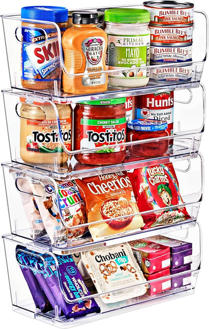 Sorbus Stackable Storage Bins Open Front, Clear Stackable Storage Bins, Pantry Bins for Storage and Organization, Acrylic Stackable Bins for Kitchen, Clear Pantry Organizer Bins (Small Narrow 4 Pack)