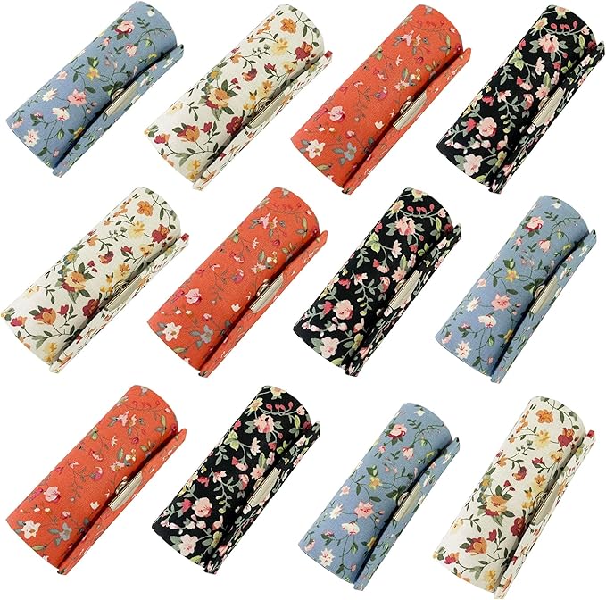MIAO JIN 12-Pack Lipstick Case with Mirror Bulk, Small Lipstick Holder for Purse, Makeup Holder for Jewelry & Cosmetics, Storage Box, Cute Small Flower Design (Random Colors)