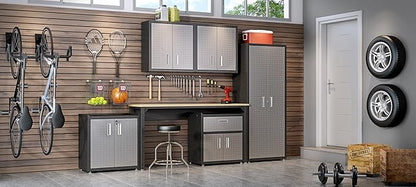 Manhattan Comfort Fortress Rolling 2 Door Garage Storage Cabinet, Black/Gray